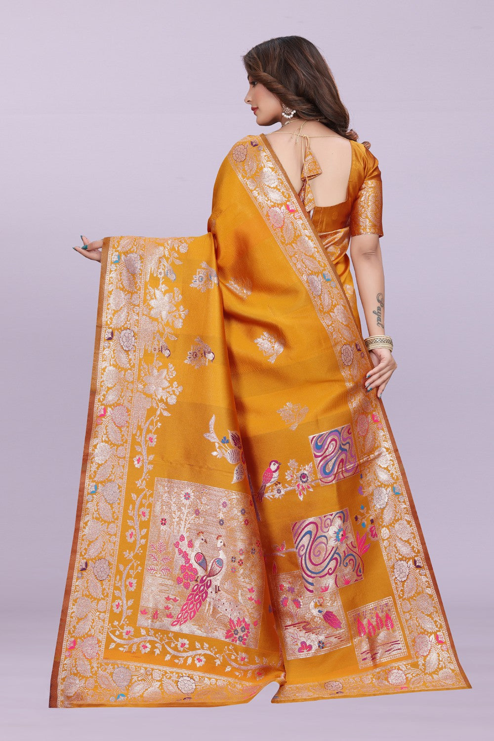 Silk Saree with Peacock Motif & Zari Border – Festive & Wedding Wear for Women