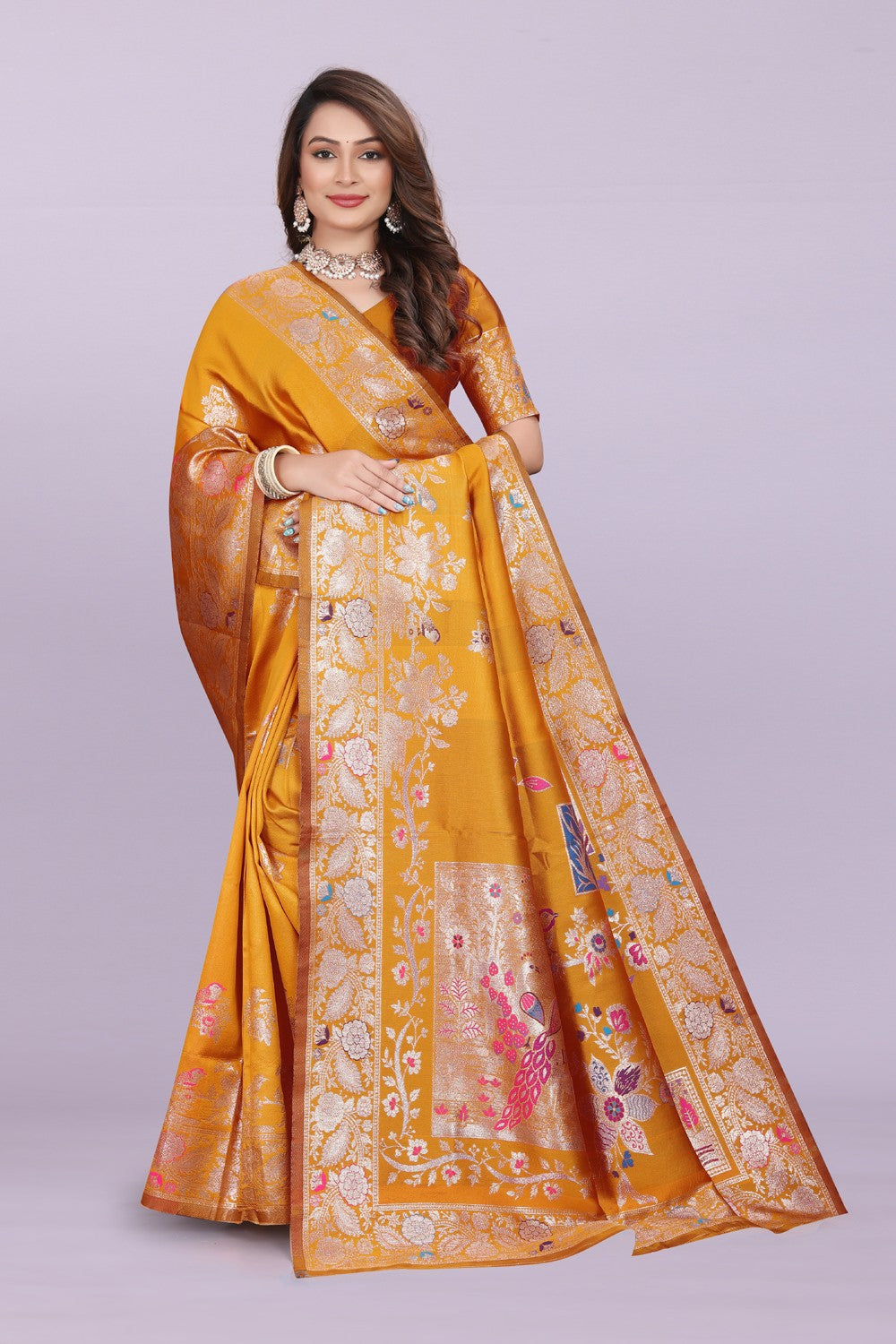 Elegant Woven Silk Saree with Peacock Motif & Rich Zari Border | Festive & Wedding Collection