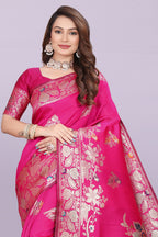 Silk Saree with Peacock Motif & Zari Border – Festive & Wedding Wear for Women