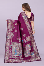 Silk Saree with Peacock Motif & Zari Border – Festive & Wedding Wear for Women