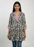 Designer Women’s Tunic Top | Ikat Print A-Line Ethnic Kurti with V-Neck