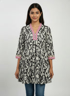 Designer Women’s Tunic Top | Ikat Print A-Line Ethnic Kurti with V-Neck