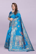 Silk Saree with Peacock Motif & Zari Border – Festive & Wedding Wear for Women