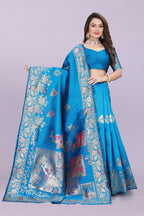 Silk Saree with Peacock Motif & Zari Border – Festive & Wedding Wear for Women