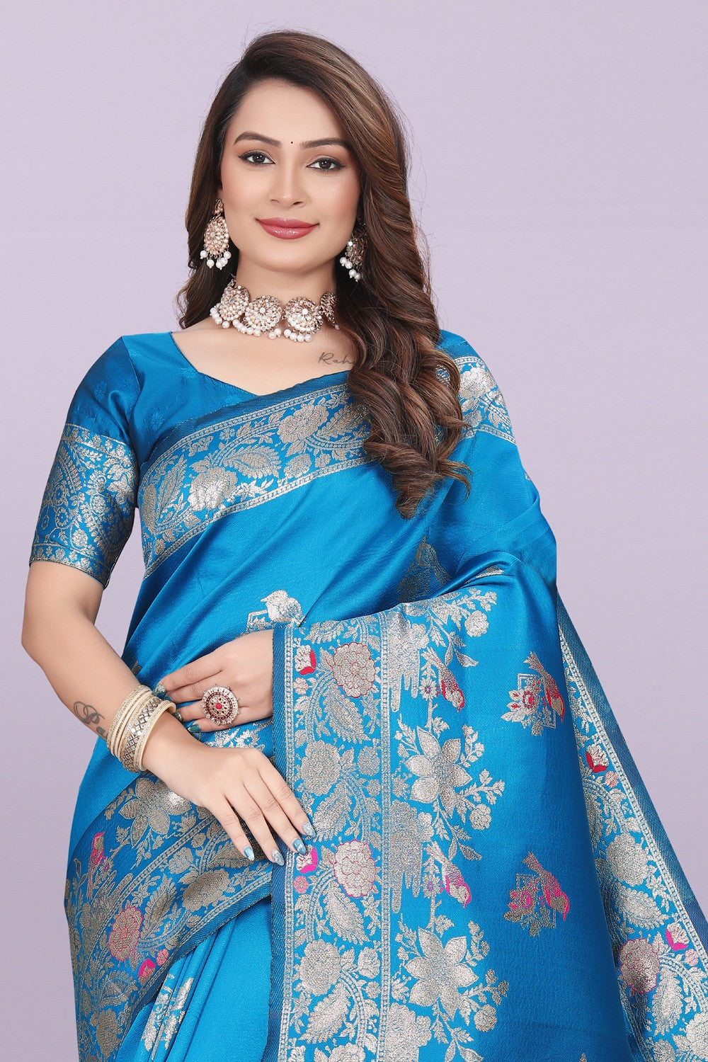 Silk Saree with Peacock Motif & Zari Border – Festive & Wedding Wear for Women