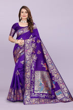 Silk Saree with Peacock Motif & Zari Border – Festive & Wedding Wear for Women