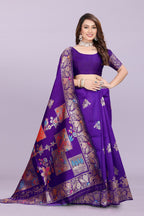 Silk Saree with Peacock Motif & Zari Border – Festive & Wedding Wear for Women