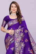Silk Saree with Peacock Motif & Zari Border – Festive & Wedding Wear for Women