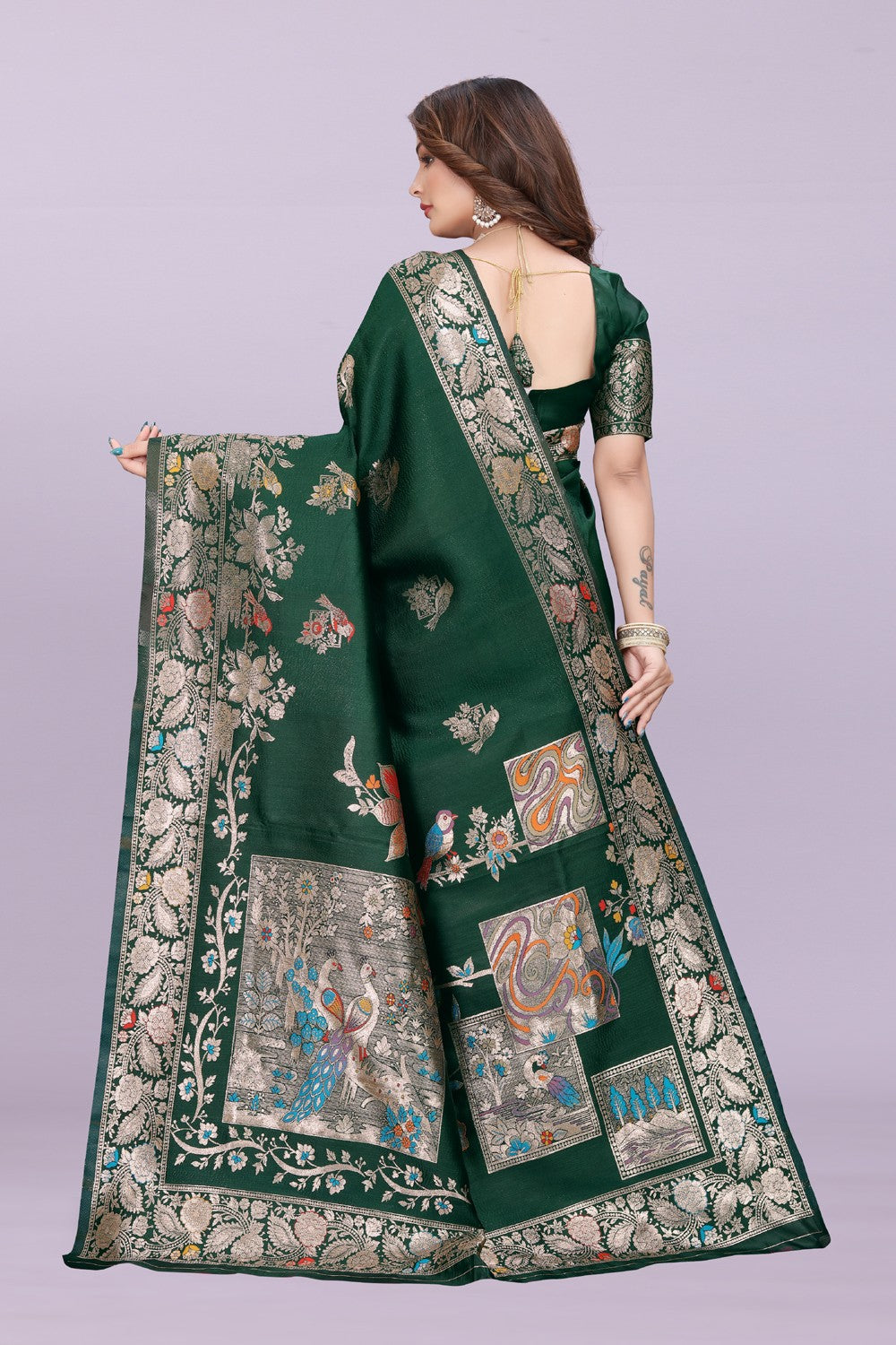 Silk Saree with Peacock Motif & Zari Border – Festive & Wedding Wear for Women
