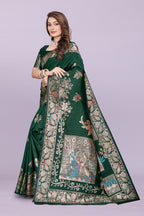 Silk Saree with Peacock Motif & Zari Border – Festive & Wedding Wear for Women