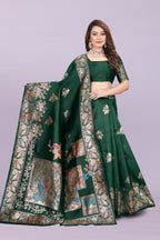 Silk Saree with Peacock Motif & Zari Border – Festive & Wedding Wear for Women
