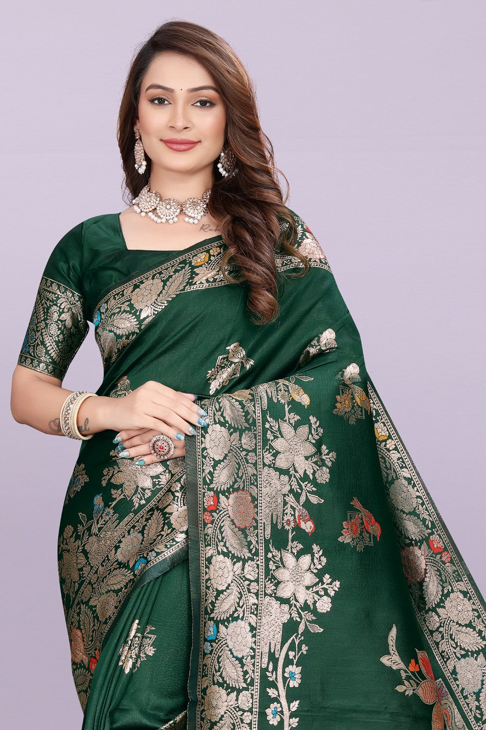 Elegant Woven Silk Saree with Peacock Motif & Rich Zari Border | Festive & Wedding Collection