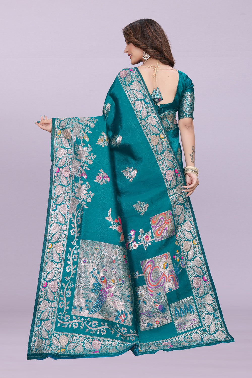 Silk Saree with Peacock Motif & Zari Border – Festive & Wedding Wear for Women