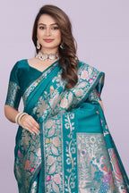 Silk Saree with Peacock Motif & Zari Border – Festive & Wedding Wear for Women