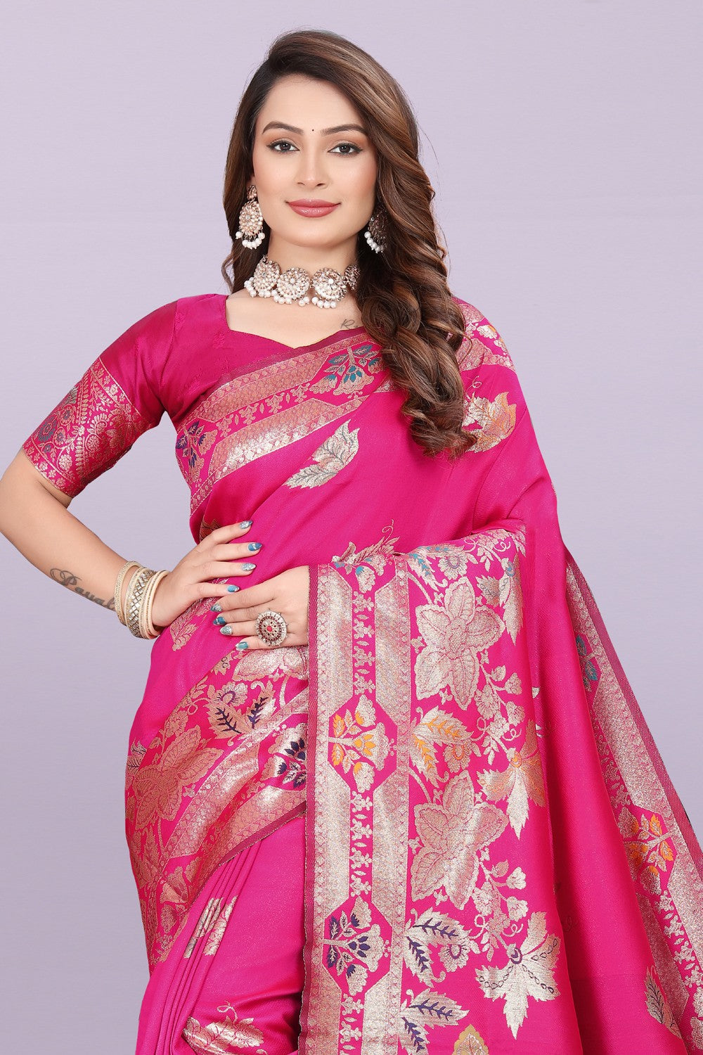 Banarasi Silk Saree with Rich Zari Pallu & Designer Border – Bridal & Wedding Wear
