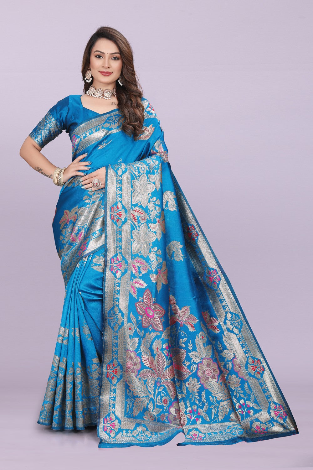 Banarasi Silk Saree with Rich Zari Pallu & Designer Border – Bridal & Wedding Wear
