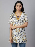 Women’s Floral Print Tunic Top | V-Neck Casual Kurti for Daily Wear