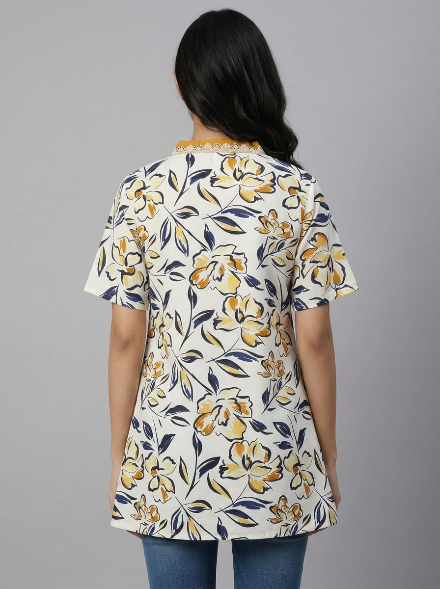 Women’s Floral Print Tunic Top | V-Neck Casual Kurti for Daily Wear