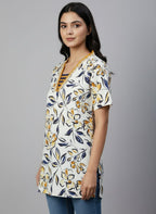 Women’s Floral Print Tunic Top | V-Neck Casual Kurti for Daily Wear
