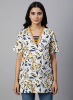 Women’s Floral Print Tunic Top | V-Neck Casual Kurti for Daily Wear
