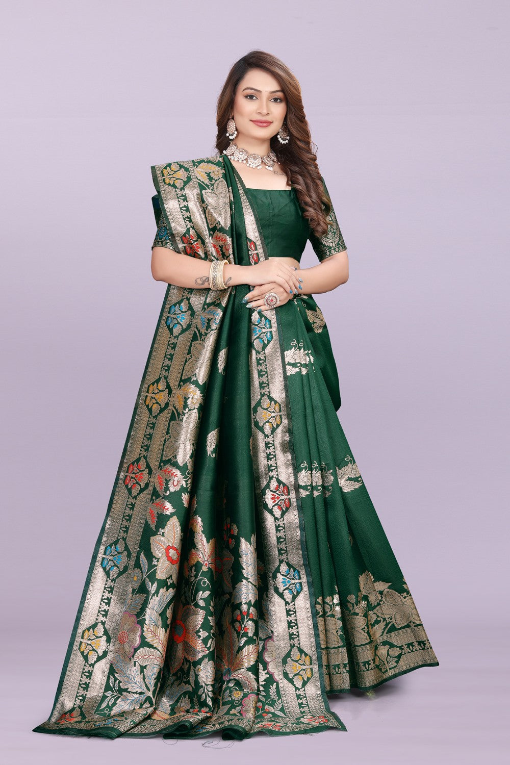 Banarasi Silk Saree with Rich Zari Pallu & Designer Border – Bridal & Wedding Wear
