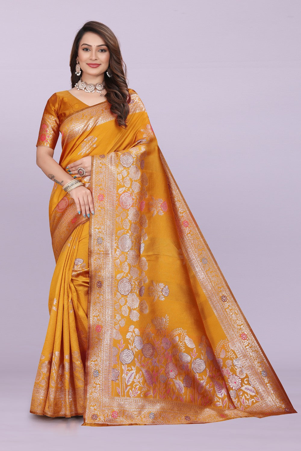 Designer Woven Silk Saree with Floral Motif & Traditional Zari Detailing | Party & Festive Wear