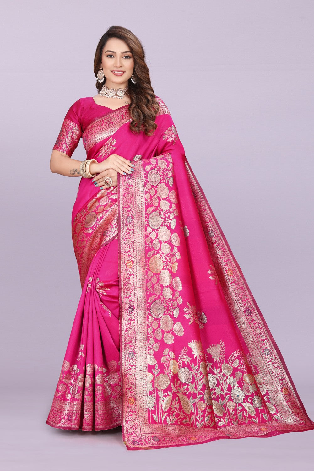 Designer Woven Silk Saree with Floral Motif & Traditional Zari Detailing | Party & Festive Wear