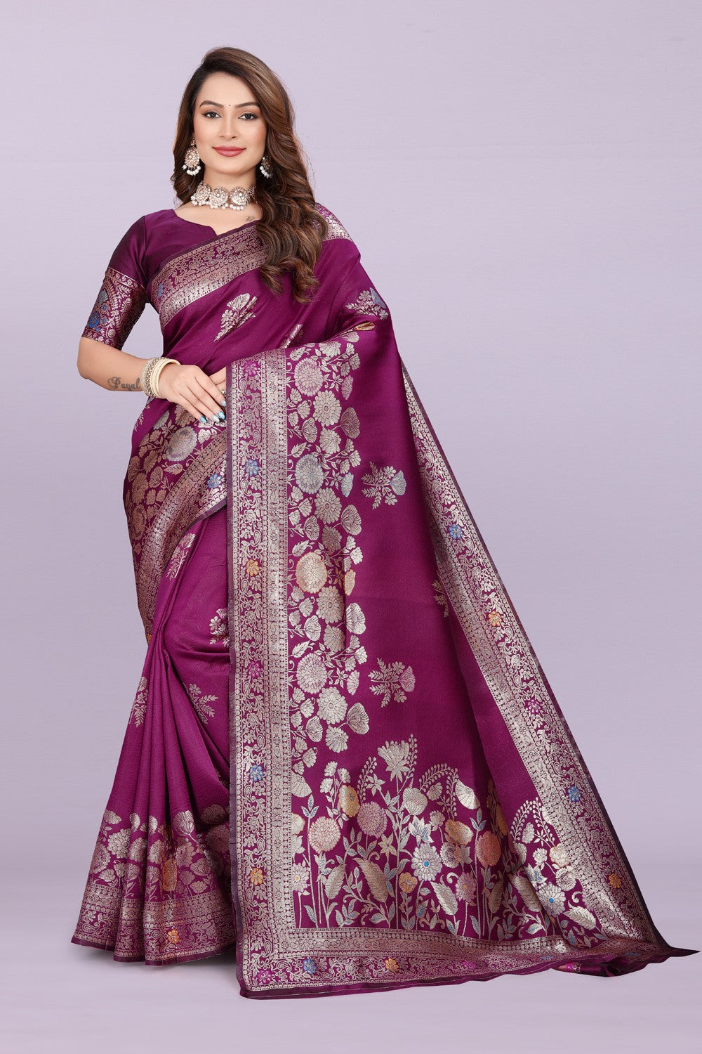 Designer Woven Silk Saree with Floral Motif & Traditional Zari Detailing | Party & Festive Wear