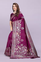 Designer Silk Saree with Floral Motif & Zari Detailing – Party & Festive Wear