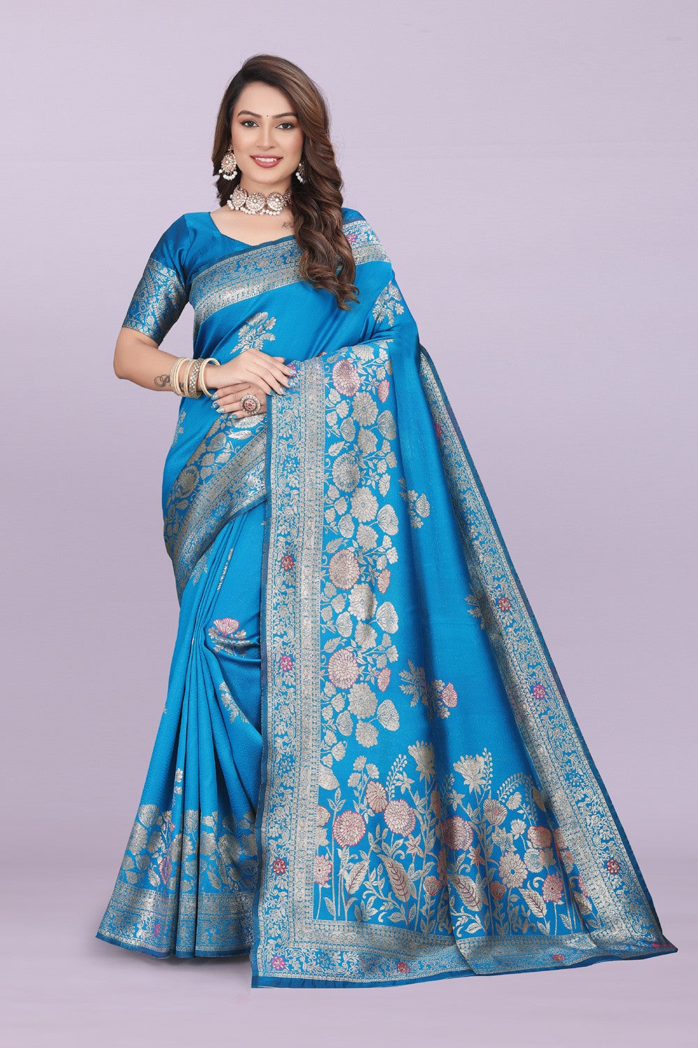Designer Woven Silk Saree with Floral Motif & Traditional Zari Detailing | Party & Festive Wear