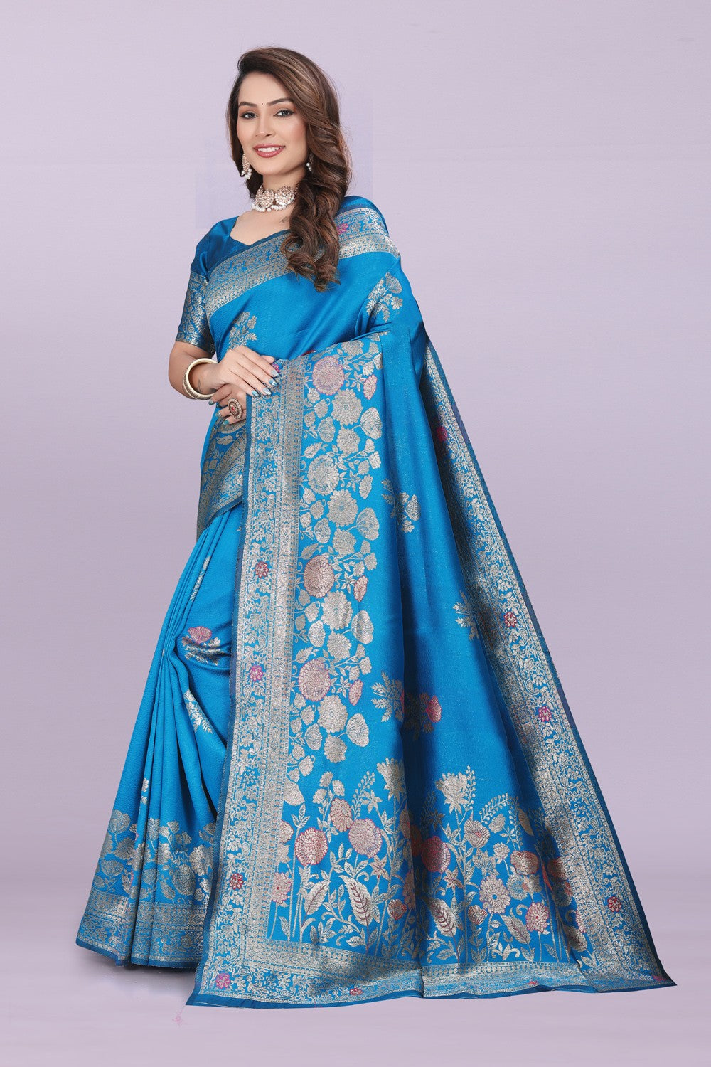 Designer Silk Saree with Floral Motif & Zari Detailing – Party & Festive Wear