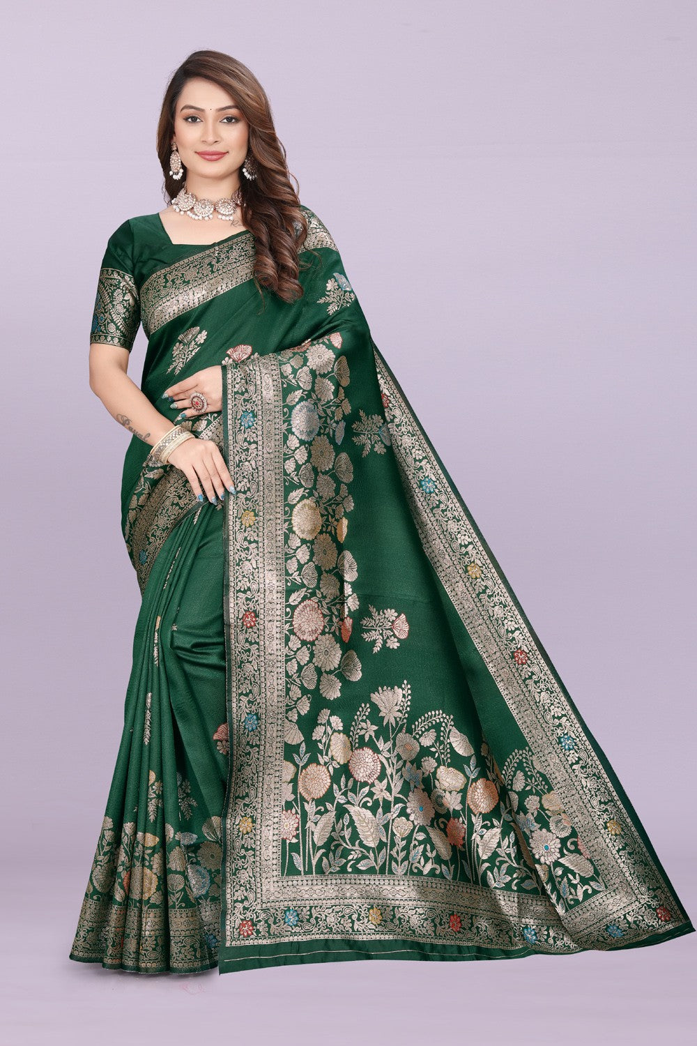 Designer Woven Silk Saree with Floral Motif & Traditional Zari Detailing | Party & Festive Wear