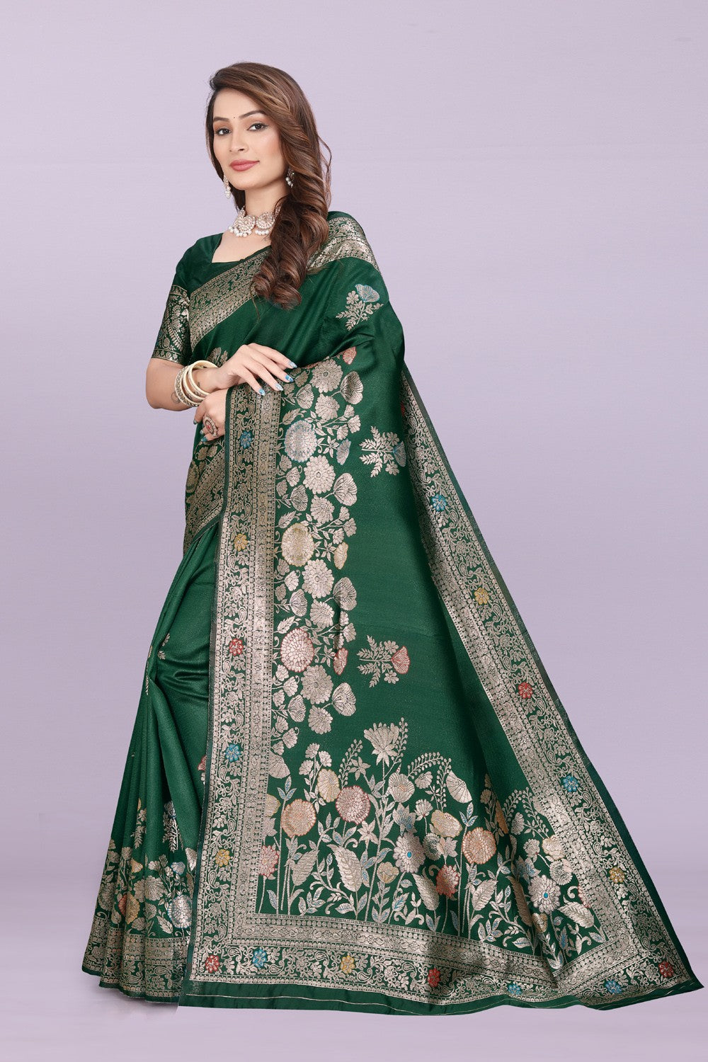 Designer Silk Saree with Floral Motif & Zari Detailing – Party & Festive Wear