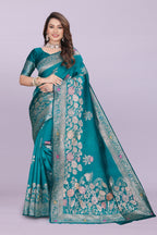 Designer Silk Saree with Floral Motif & Zari Detailing – Party & Festive Wear