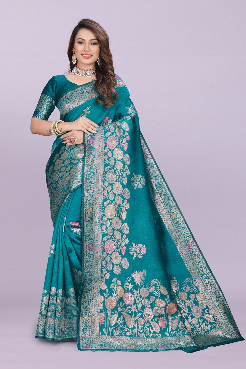 Designer Woven Silk Saree with Floral Motif & Traditional Zari Detailing | Party & Festive Wear