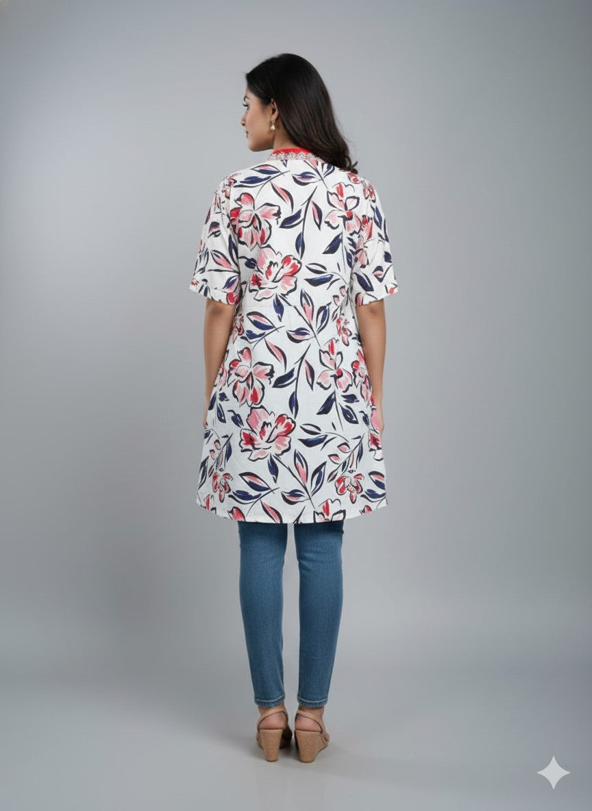 Women’s Floral Print Tunic Top | V-Neck Casual Kurti for Daily Wear