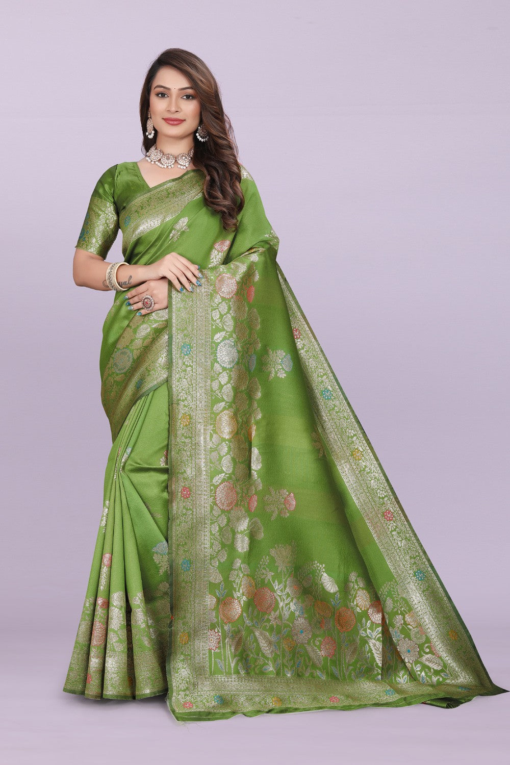 Designer Woven Silk Saree with Floral Motif & Traditional Zari Detailing | Party & Festive Wear