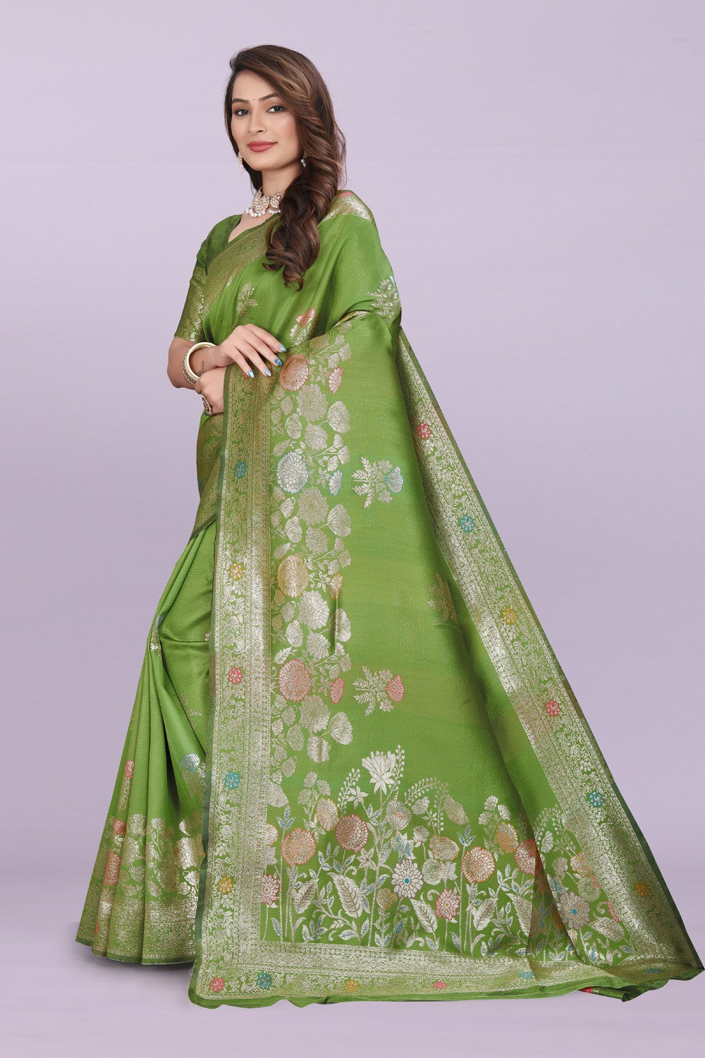 Designer Woven Silk Saree with Floral Motif & Traditional Zari Detailing | Party & Festive Wear