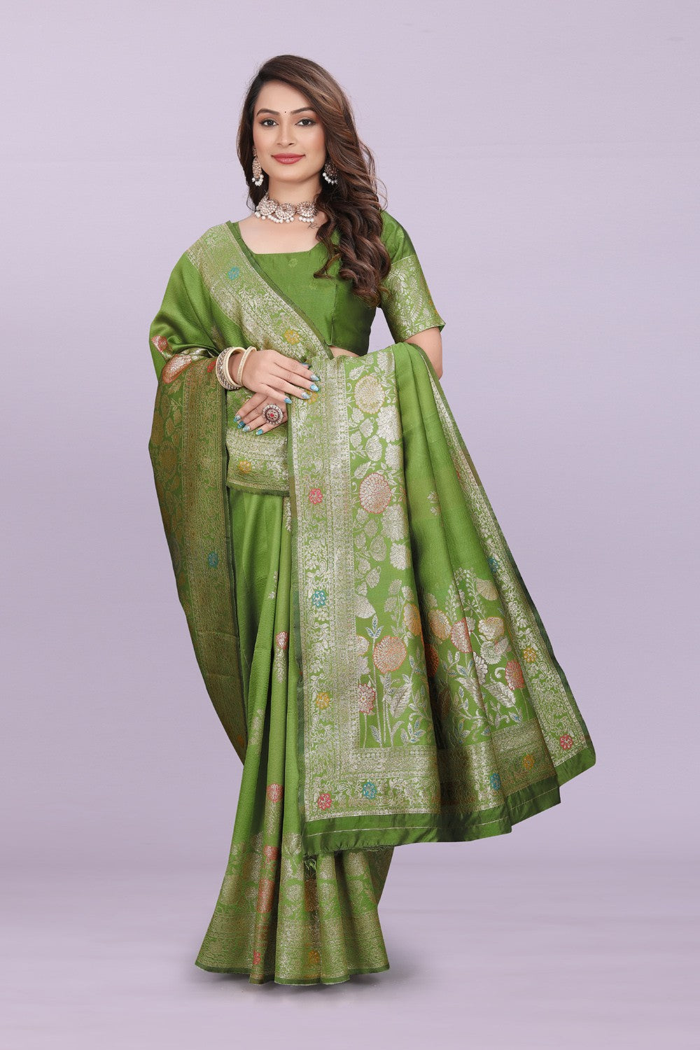 Designer Woven Silk Saree with Floral Motif & Traditional Zari Detailing | Party & Festive Wear
