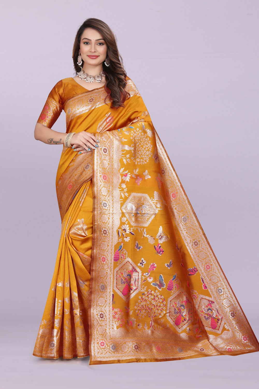 Artistic Woven Silk Saree with Peacock & Heritage Motif Design | Premium Festive & Party Wear