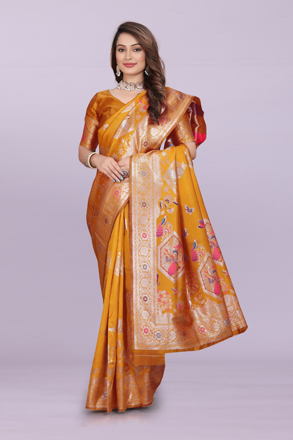 Artistic Woven Silk Saree with Peacock Motif – Premium Festive & Party Wear