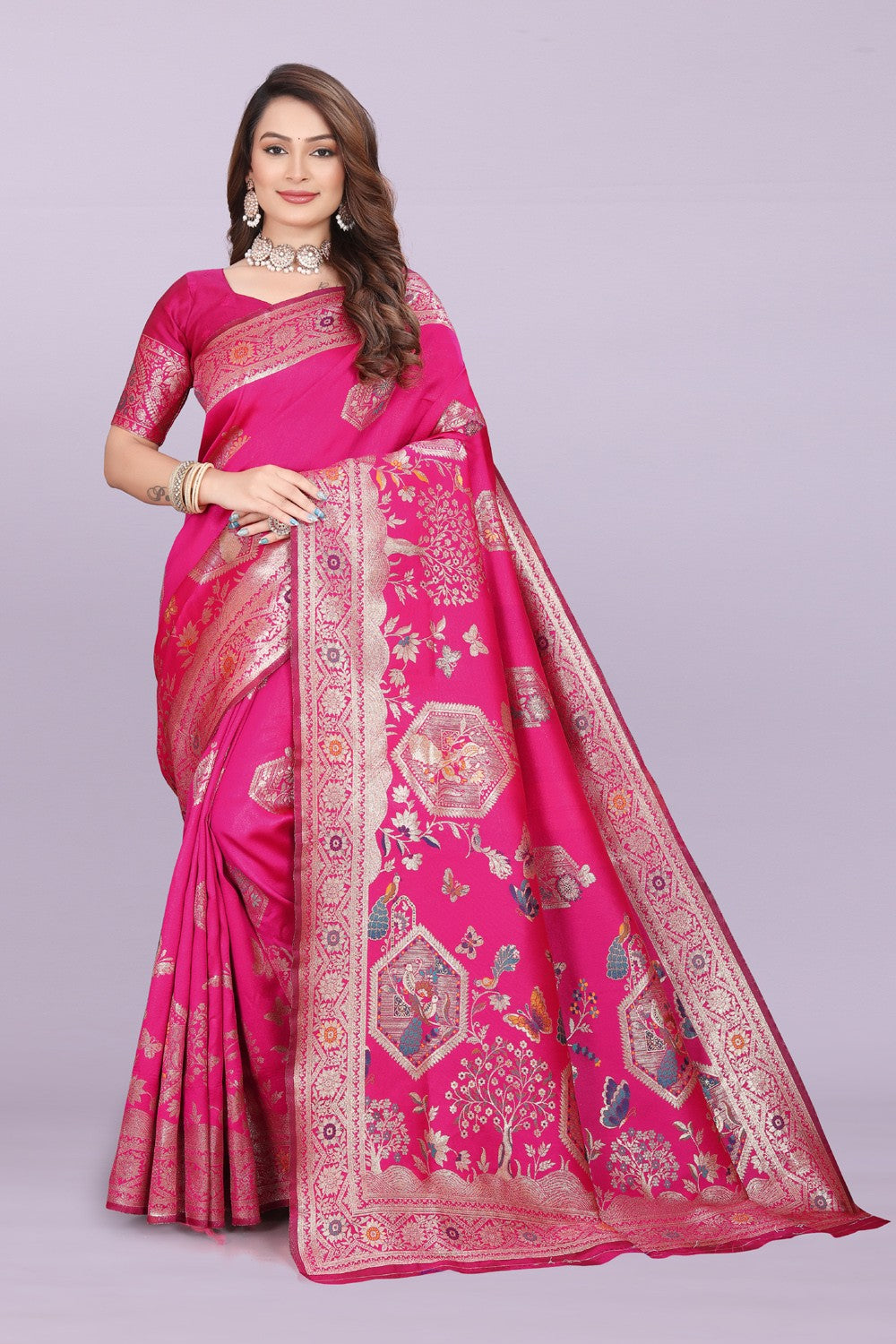 Artistic Woven Silk Saree with Peacock & Heritage Motif Design | Premium Festive & Party Wear