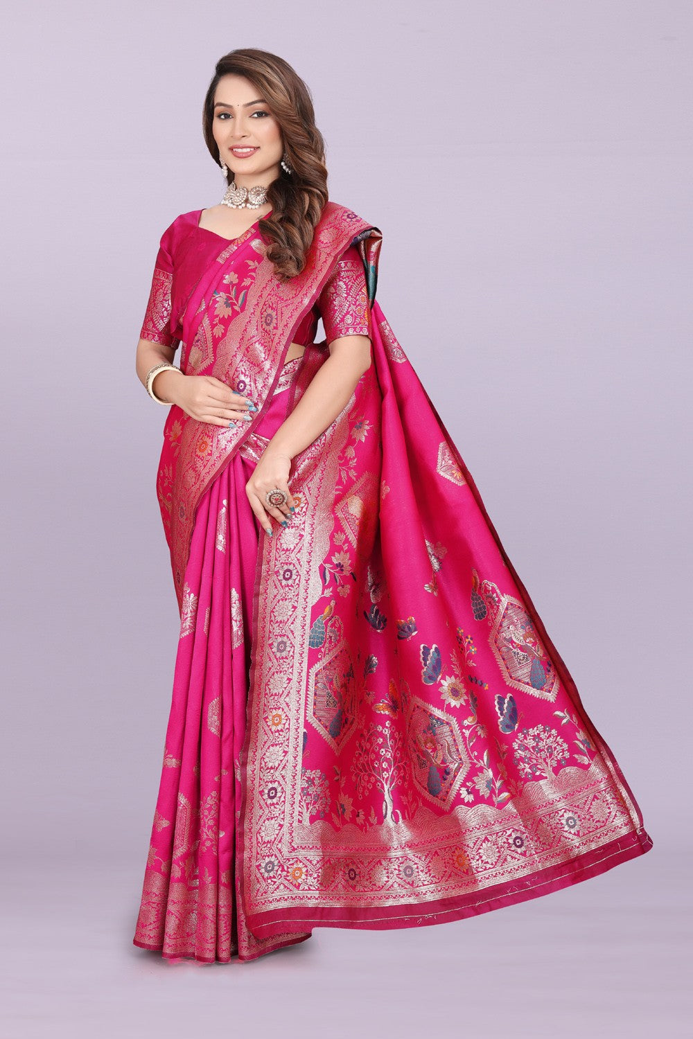 Artistic Woven Silk Saree with Peacock Motif – Premium Festive & Party Wear