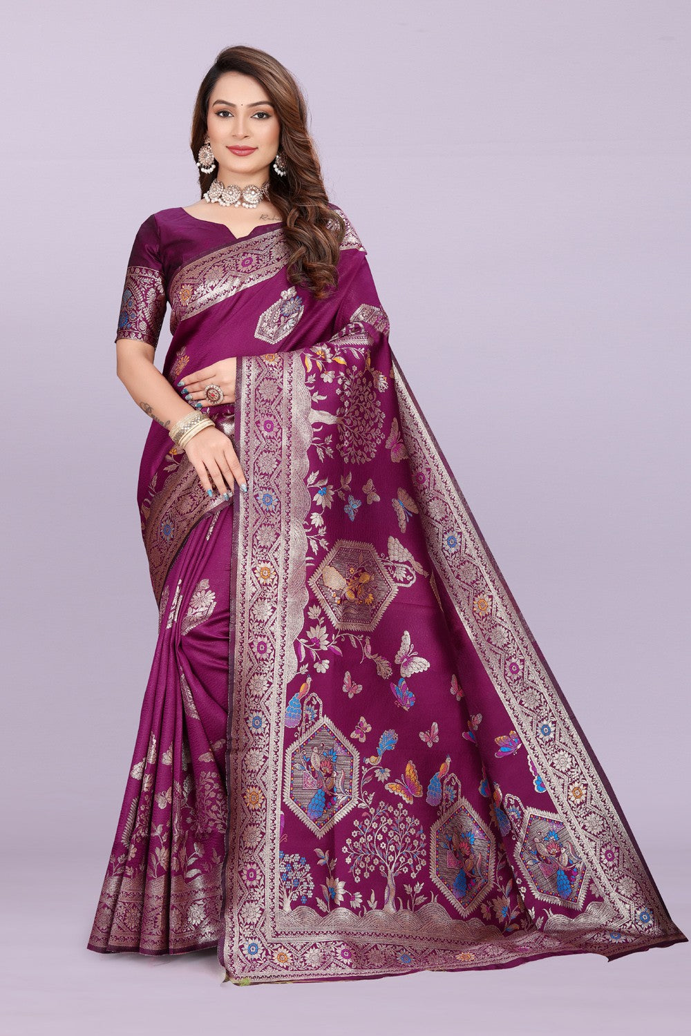 Artistic Woven Silk Saree with Peacock & Heritage Motif Design | Premium Festive & Party Wear