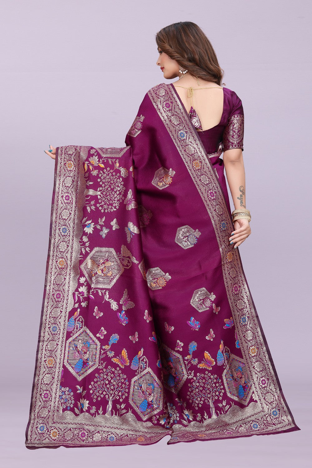 Artistic Woven Silk Saree with Peacock & Heritage Motif Design | Premium Festive & Party Wear