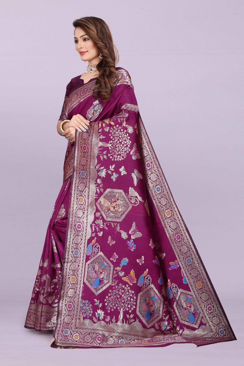 Artistic Woven Silk Saree with Peacock & Heritage Motif Design | Premium Festive & Party Wear