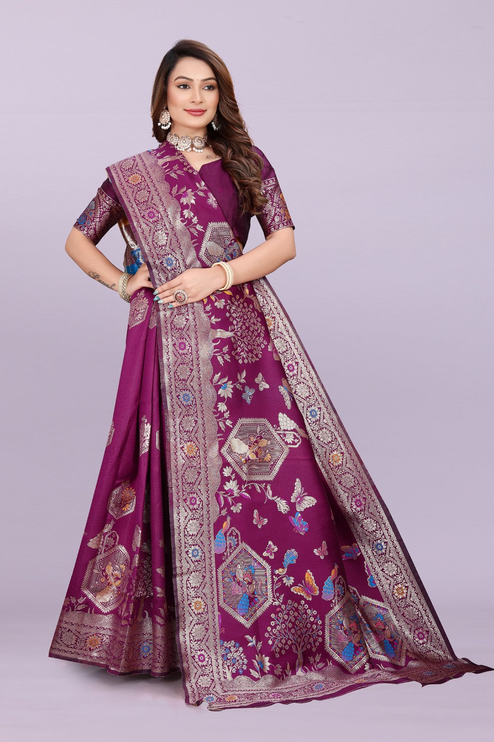 Artistic Woven Silk Saree with Peacock & Heritage Motif Design | Premium Festive & Party Wear