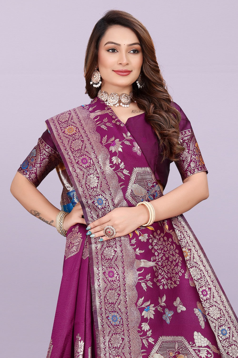 Artistic Woven Silk Saree with Peacock & Heritage Motif Design | Premium Festive & Party Wear