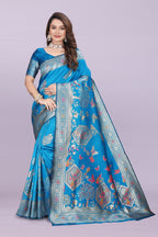 Artistic Woven Silk Saree with Peacock Motif – Premium Festive & Party Wear