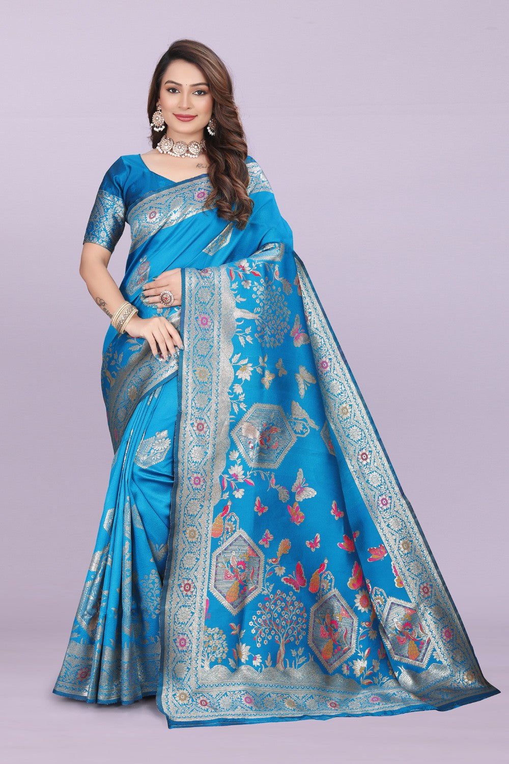 Artistic Woven Silk Saree with Peacock & Heritage Motif Design | Premium Festive & Party Wear